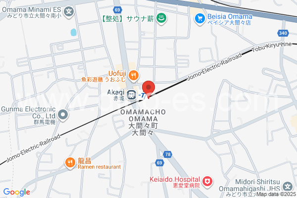 赤城メンズエステの地図です。map of Akagi station where spa and massage salons are located