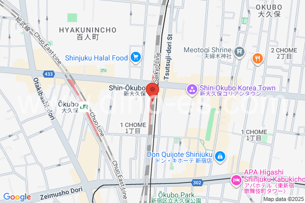 新大久保メンズエステの地図です。map of Shin-Ōkubo station where spa and massage salons are located