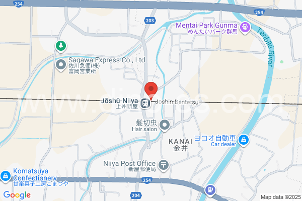 上州新屋メンズエステの地図です。map of Jōshū-Niiya station where spa and massage salons are located