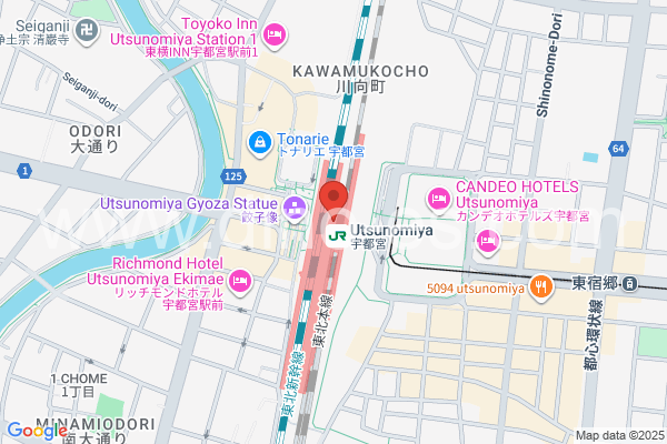 宇都宮メンズエステの地図です。map of Utsunomiya station where spa and massage salons are located