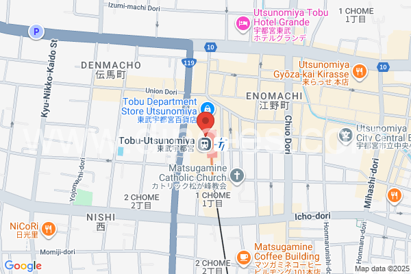 東武宇都宮メンズエステの地図です。map of Tōbu Utsunomiya station where spa and massage salons are located
