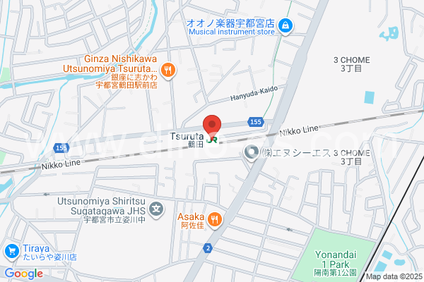 鶴田メンズエステの地図です。map of Tsuruta station where spa and massage salons are located