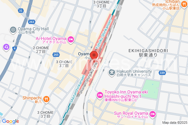 小山メンズエステの地図です。map of Oyama station where spa and massage salons are located