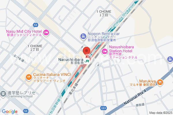 那須塩原メンズエステの地図です。map of Nasu-Shiobara station where spa and massage salons are located