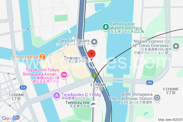 天王洲アイルメンズエステの地図です。map of Tennōzu Isle station where spa and massage salons are located