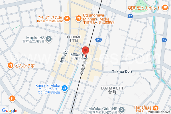 真岡メンズエステの地図です。map of Mooka station where spa and massage salons are located