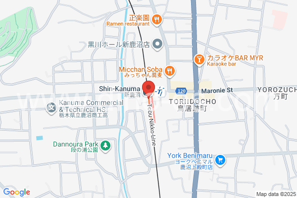 新鹿沼メンズエステの地図です。map of Shin-Kanuma station where spa and massage salons are located