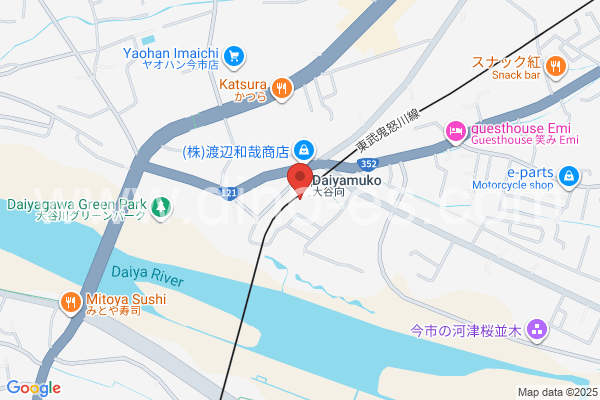 大谷向メンズエステの地図です。map of Daiyamukō station where spa and massage salons are located