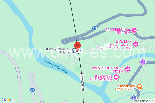 川治湯元メンズエステの地図です。map of Kawaji-Yumoto station where spa and massage salons are located