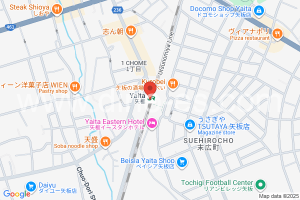 矢板メンズエステの地図です。map of Yaita station where spa and massage salons are located