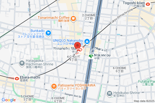 中延メンズエステの地図です。map of Nakanobu station where spa and massage salons are located
