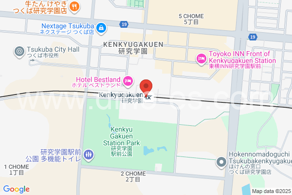 研究学園メンズエステの地図です。map of Kenkyū-gakuen station where spa and massage salons are located