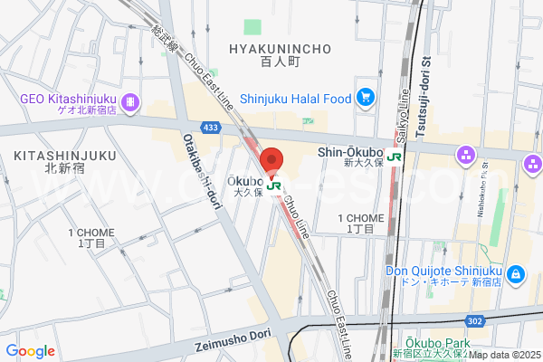 大久保(東京)メンズエステの地図です。map of Ookubo station where spa and massage salons are located