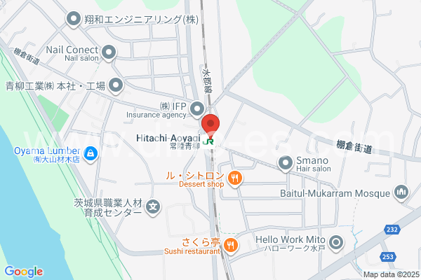 常陸青柳メンズエステの地図です。map of Hitachi-Aoyagi station where spa and massage salons are located