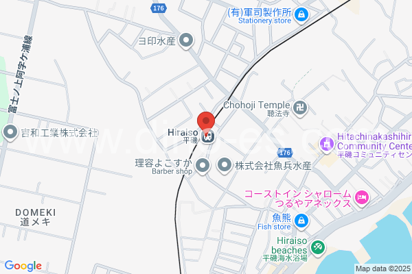 平磯メンズエステの地図です。map of Hiraiso station where spa and massage salons are located