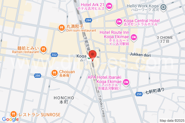 古河メンズエステの地図です。map of Koga station where spa and massage salons are located