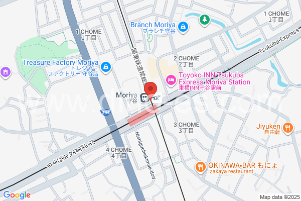 守谷メンズエステの地図です。map of Moriya station where spa and massage salons are located