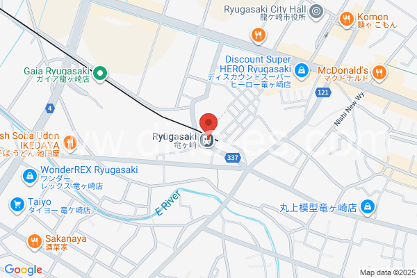 竜ヶ崎メンズエステの地図です。map of Ryūgasaki station where spa and massage salons are located