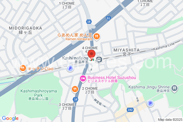 鹿島神宮メンズエステの地図です。map of Kashimajingū station where spa and massage salons are located