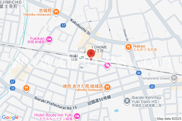 結城メンズエステの地図です。map of Yūki station where spa and massage salons are located