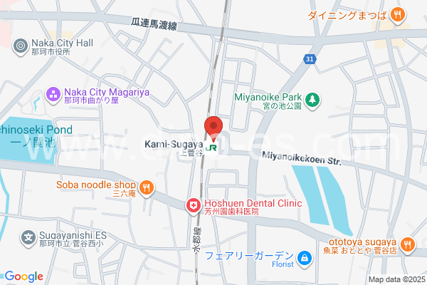 上菅谷メンズエステの地図です。map of Kami-Sugaya station where spa and massage salons are located