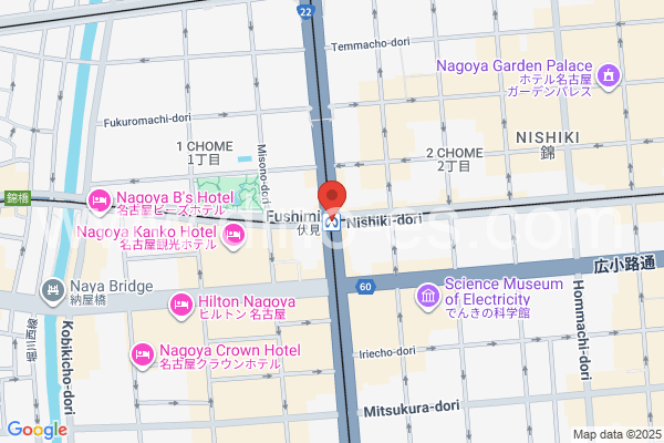 伏見(愛知)メンズエステの地図です。map of Fushimi station where spa and massage salons are located