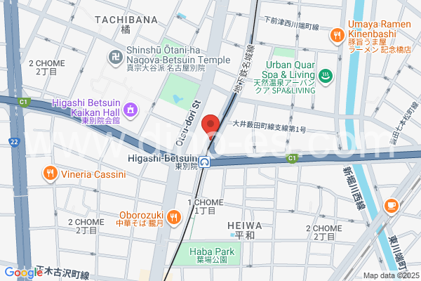 東別院メンズエステの地図です。map of Higashibetsuin station where spa and massage salons are located