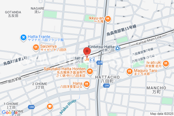 八田メンズエステの地図です。map of Hatta station where spa and massage salons are located
