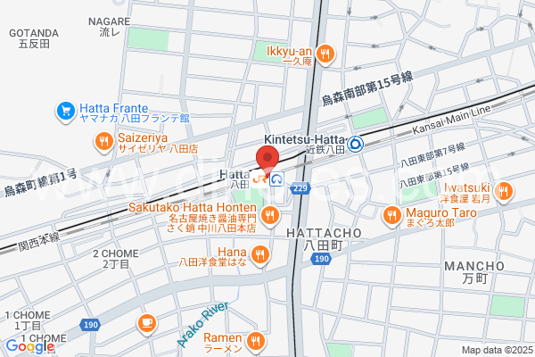 八田(ＪＲ)メンズエステの地図です。map of Hatta station where spa and massage salons are located