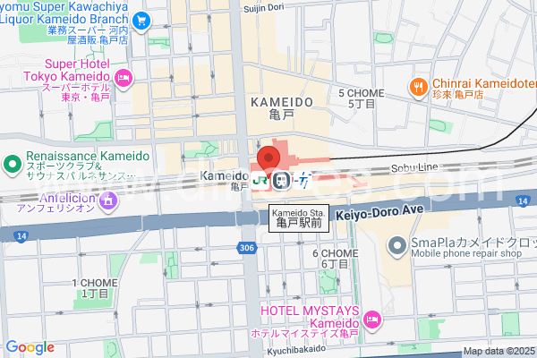 亀戸メンズエステの地図です。map of Kameido station where spa and massage salons are located