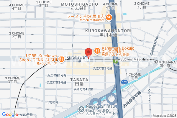 黒川(愛知)メンズエステの地図です。map of Kurogō station where spa and massage salons are located