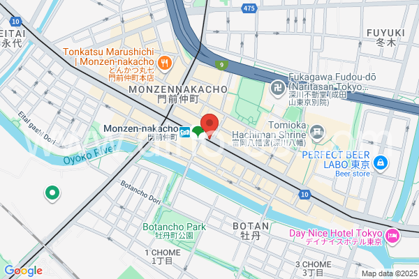 門前仲町メンズエステの地図です。map of Monzennakachō station where spa and massage salons are located
