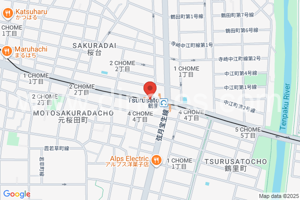鶴里メンズエステの地図です。map of Tsurusato station where spa and massage salons are located