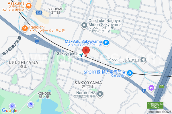 左京山メンズエステの地図です。map of Sakyōyama station where spa and massage salons are located