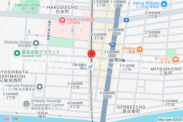柴田メンズエステの地図です。map of Shibata station where spa and massage salons are located