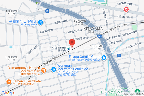 喜多山(愛知)メンズエステの地図です。map of Kitayama station where spa and massage salons are located
