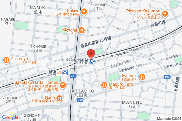 近鉄八田メンズエステの地図です。map of Kintetsu-Hatta station where spa and massage salons are located