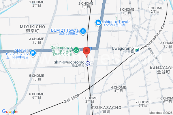 新上挙母メンズエステの地図です。map of Shin-Uwagoromo station where spa and massage salons are located