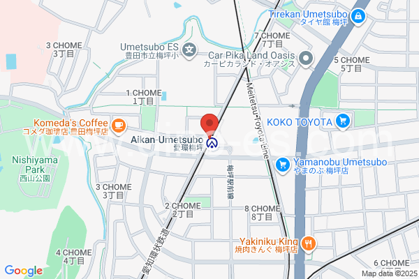 愛環梅坪メンズエステの地図です。map of Aikan-Umetsubo station where spa and massage salons are located