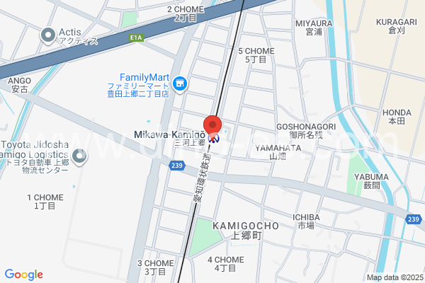 三河上郷メンズエステの地図です。map of Mikawa-Kamigō station where spa and massage salons are located
