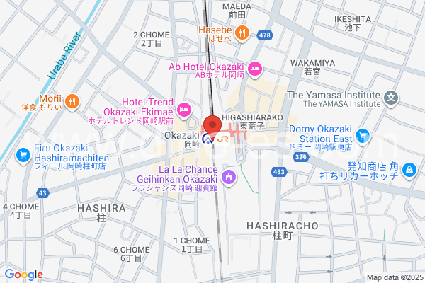 岡崎メンズエステの地図です。map of Okazaki station where spa and massage salons are located