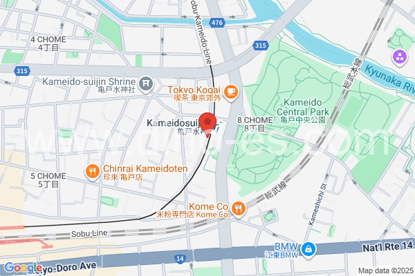 亀戸水神メンズエステの地図です。map of Kameidosuijin station where spa and massage salons are located
