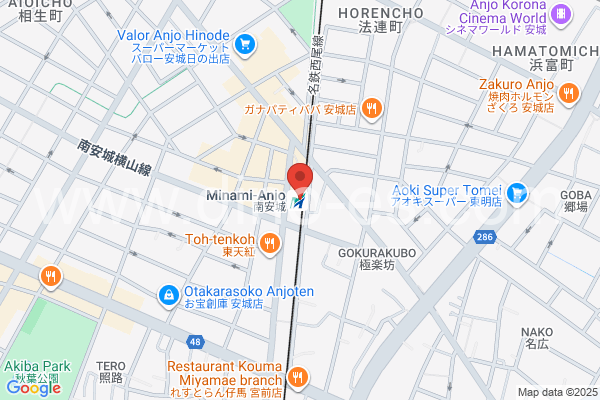 南安城メンズエステの地図です。map of Minami-Anjo station where spa and massage salons are located