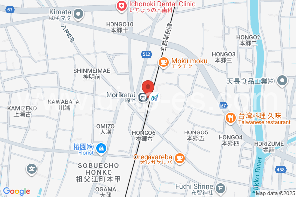 森上メンズエステの地図です。map of Morikami station where spa and massage salons are located