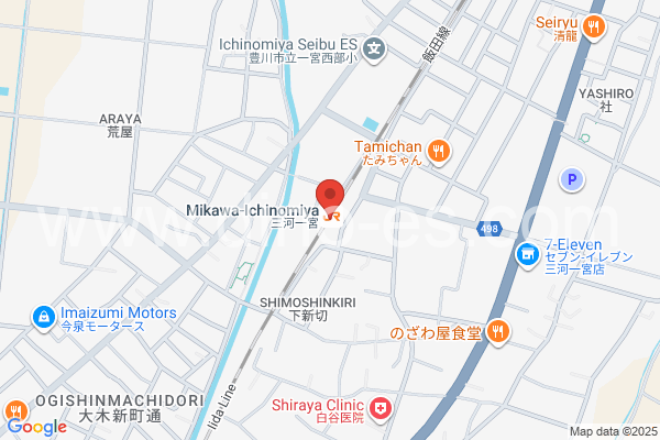 三河一宮メンズエステの地図です。map of Mikawa-Ichinomiya station where spa and massage salons are located