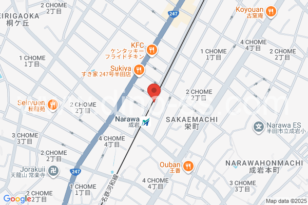 成岩メンズエステの地図です。map of Narawa station where spa and massage salons are located