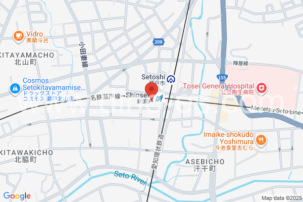 新瀬戸メンズエステの地図です。map of Shin-Seto station where spa and massage salons are located
