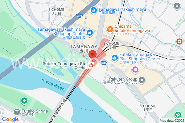 二子玉川メンズエステの地図です。map of Futako-Tamagawa station where spa and massage salons are located