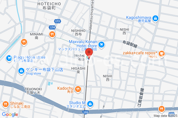 布袋メンズエステの地図です。map of Hotei station where spa and massage salons are located