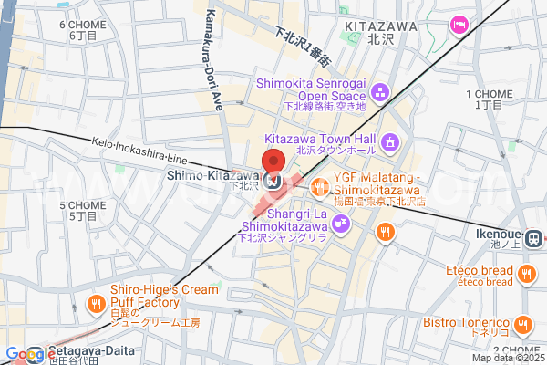 下北沢メンズエステの地図です。map of Shimo-Kitazawa station where spa and massage salons are located